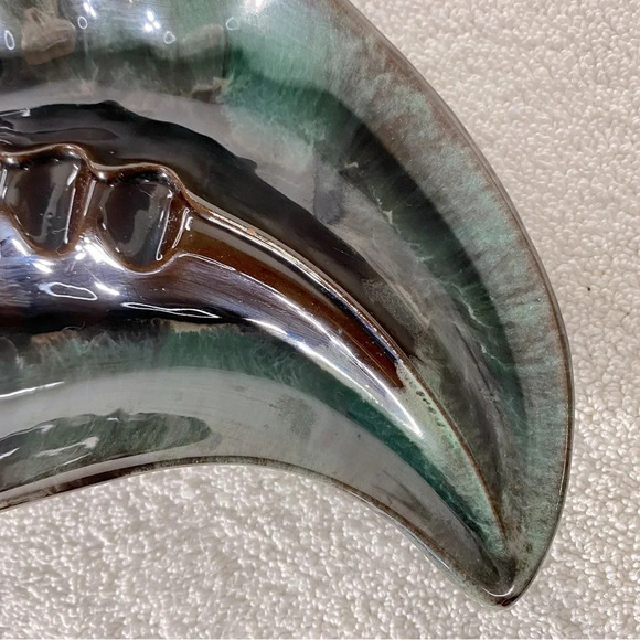 Vintage MCM McMaster Green Brown Ceramic  Pottery Art Leaf Ashtray Trinket Dish - Picture 10 of 14